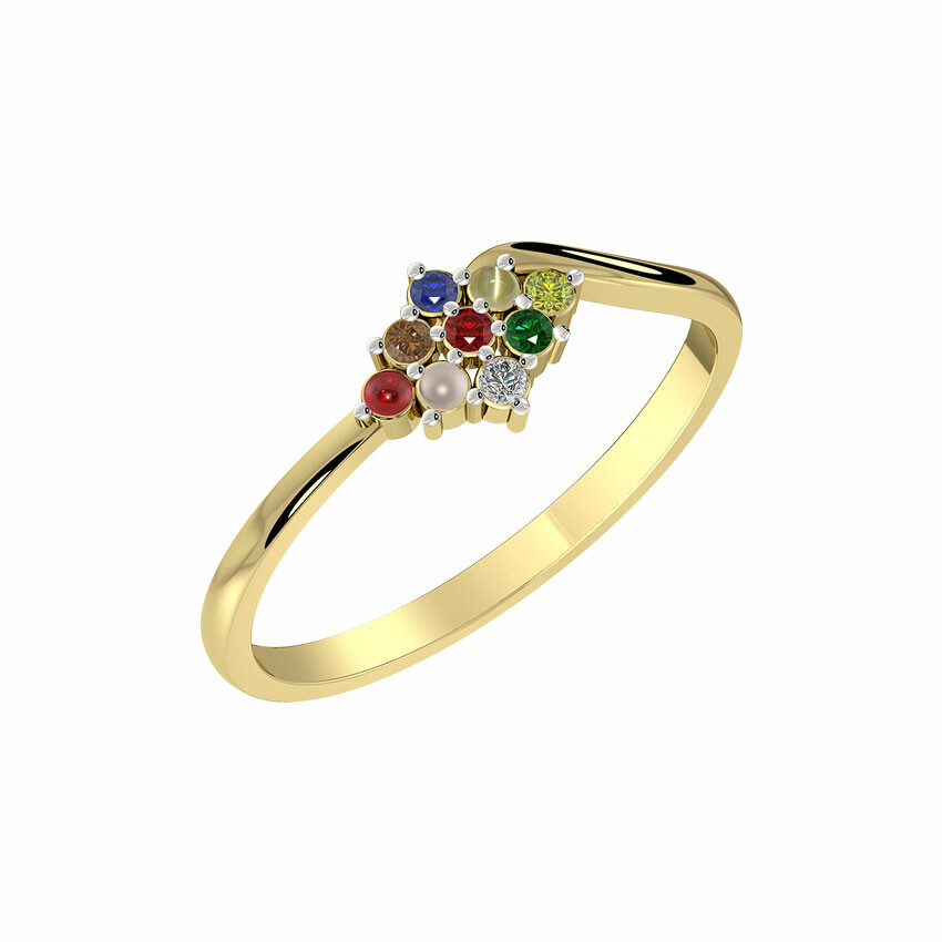 14k Solid Gold Designer Navratna Ring for Women - Gleam Jewels
